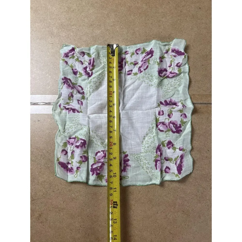 Vintage Handkerchief Unisex One Size White Floral Cotton Lawn Made In USA